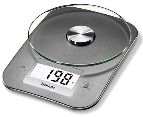 Beurer KS26 Balance de cuisine numérique de haute précision Poids grammes et onces, capacité de 5 kg, écran LCD, pour la cuisson, la préparation des repas, cétogène, grains de café et plus encore