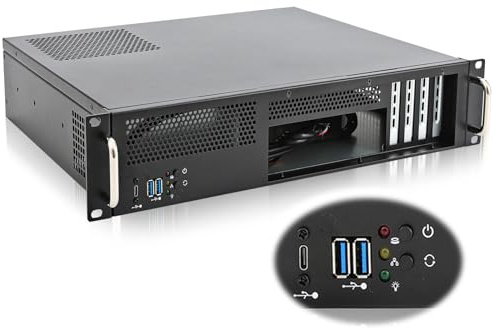 RackChoice 2U Server Chassis Short Depth 14.17 Front I/O with 2 x 3.5“ (int.) mATX M/B,Support ATX PSU with Either top or Side Cooling