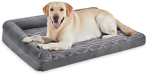 JOEJOY Orthopädisches Hundebett L Form hundematte- 112x81x15cm, Ergonomisches Hundematratze Hundecouch, Hundekissen Bezug abnehmbar und waschbar, Hundesofa für Grosse Mittelgroße Hunde