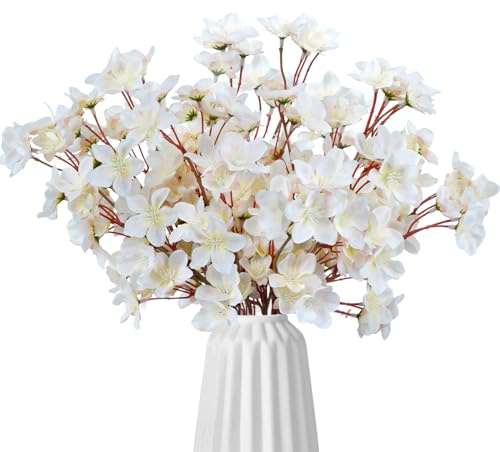 SCLLNDA 6pcs Branches de Pêcher Cerisier en Fleurs Artificielles Classique 41cm Faux Fleur de Cerisier Branches Décoration pour Vase Mariage Maison Bureau Fête Hôtel