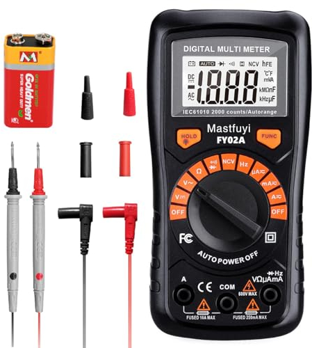 Multimetro Digitale, Multi-Tester NCV, Auto-Range, Protezione da Sovraccarico/Caso, LCD Retroilluminato, Mantenimento dei Dati, Test per Tensione, Corrente, Resistenza, Continuità, Diodo, Frequenza