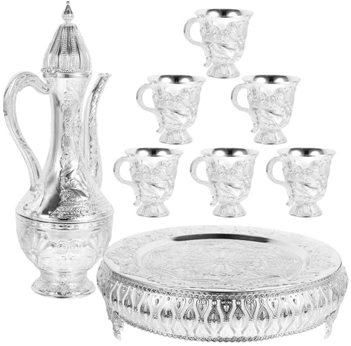 Cabilock Caffè Turco Teiera Set Argento Bollitore Teiera Arabo Brocca Di Tè Offerta Buddista Tazza Calici Calici Beccuccio Stretto Drip Tea Pot Per Bar Tea Party