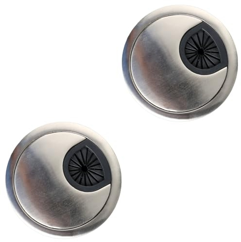 Thyonta 2 PCS Desk Cable Grommets - 60mm Computer Grommet Computer Desk Cable Hole Cover for Home and Office (2-3/8 Inch）, Brushed Silver)