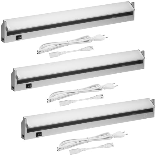 Oktaplex 3 piezas Rota luz bajo armario LED 230V 9,7W 58 cm orientable 3000K blanco cálido aluminio iluminación bajo armario 1085 lumen con interruptor | 9.7 W con 1085 lm en blanco cálido 3000K sobre 230V, aluminio, con interruptor