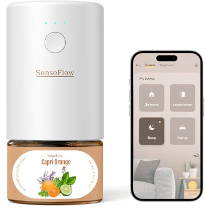SenseFlow Essential Oil Diffuser Waterless Ultrasonic Smart Wi-Fi SF101S - 100% Plant-Based, LED Light, Adjustable Modes, 100㎡ Covers, 120-Day Scent - Air Freshener & Aromatherapy - Capri Orange