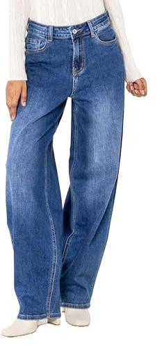 Nina Carter YY302 Women's High-Waist Balloon Jeans - Wide Cut Stretch Jeans with Casual Fit Used Look, Light Blue (Yy302-2), M
