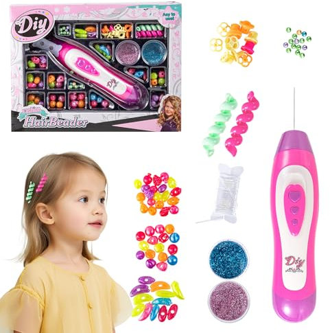 DAOUZL Haarflechtmaschine Mädchen mit Haarperlen Glitter, Flechthilfe Haare für Kinder Bastelsets, Haarflechter Haarperlen Maschine, Magic Hair Styling Tools für Geschenk Mädchen 5 6 7 8 9 10 Jahre