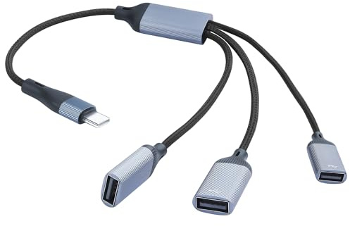 JSADZKJ USB C a 3 USB Y Splitter Cable,USB C Macho a 3 USB Hembra Cable Adaptador Tipo C a USB 2.0 OTG Nylon Trenzado Cable con Carga/Transferencia de Datos para Laptop Tablet Hub 13.8in/35CM