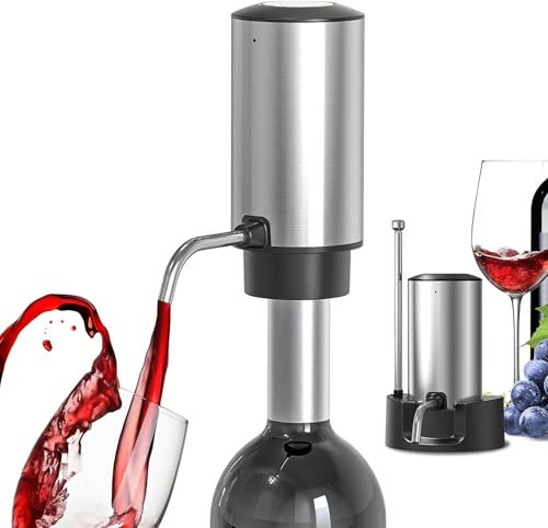 Decanter Elettrico per Vino, Aeratore per Vino con Erogatore, Automatico One Touch, Ricaricabile Tramite USB(Silver B)