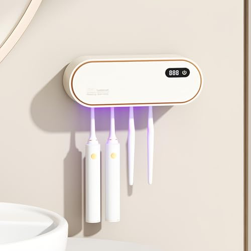 Maxspace UV-Zahnbürsten-Desinfektionsmittel, Zahnbürstenhalter Elektrische Zahnbürste zur Wandmontage mit Trocknen, UV zahnbürste sterilisator Ohne Bohren mit 4 Steckplätzen für Familieng (Weiß)