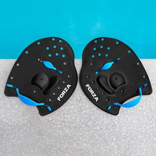 FORZA Palas de mano de natación | Palas de entrenamiento de natación ajustables para mejorar la técnica y la fuerza, disponibles en tamaño pequeño, mediano y grande [se suministra como un par] (grande