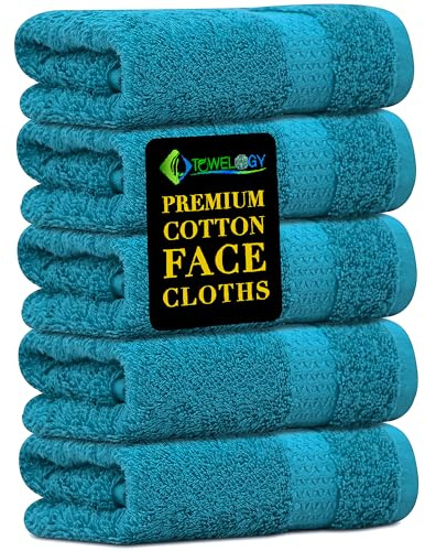 Towelogy® Cotton Face Cloths - Super Soft, Ultra Absorbent & Non Abrasive Flannel Wash Cloths - Luxuriously Plush and Large 33x33cm Face Towels for Ultimate Luxury (Turquiose)