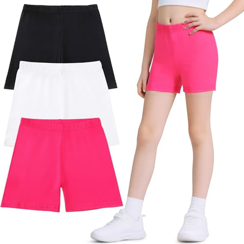 Domueay Flickor, korta leggings, cykelbyxor, 3-pack, bomull, sommar, Activewear, shorts, barn, underklänning, byxor, elastiska sportbyxor, yogabyxor, sommarbyxor för sport, löpning, dans, GR. 110–164