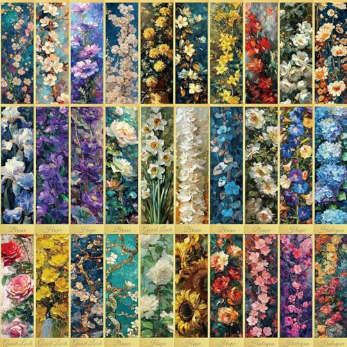 30 Stück Vintage Botanisches Lesezeichen Set,Ästhetische künstlerischen Mustern Papier-Lesezeichen,Monet Garten Ölgemälde Book Marks Blumenpflanzen für Bücher Zubehör Lehrer Schüler Frauen