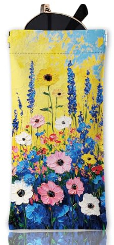 GLOBLELAND Custodia Morbida per Occhiali con Motivo A Fiori Dipinti A Olio con Chiusura A Pressione Custodia Da Viaggio In Similpelle per Occhiali Da Sole Portatile per Donne e Uomini