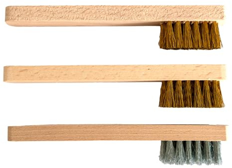 DIAMANT Polymer ståltrådsborstset i 3 delar | trådborstset med trähandtag | trådborste 15 cm för rengöring, rostning och förberedelse | Stålborste för metall, trä och sten