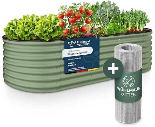 GRUNA Hochbeet Metall 200x60x42 (Grün) - Formstabil & 100% Rostfrei | Hochbeete für Garten in einem 6 in 1 Modular Hochbeete-Kit. Es ermöglicht variable Aufbauformen, ist langlebig und robust.