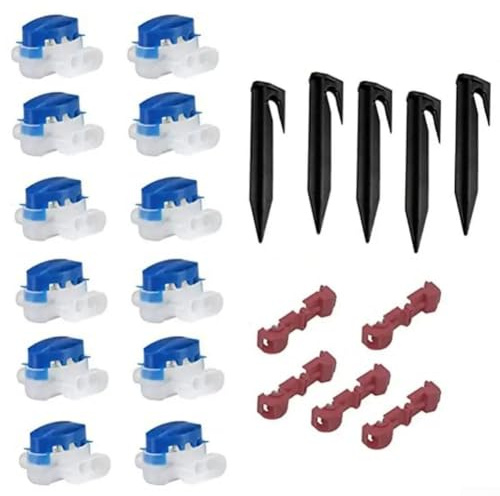 ZiStarlilife Outdoor Garden Equipment Wire Connector Kit, With 12 Waterproof Terminals 5 Ground Nails 5 Wire Clips, For Lawn Mower Electrical Maintenance Tool Set