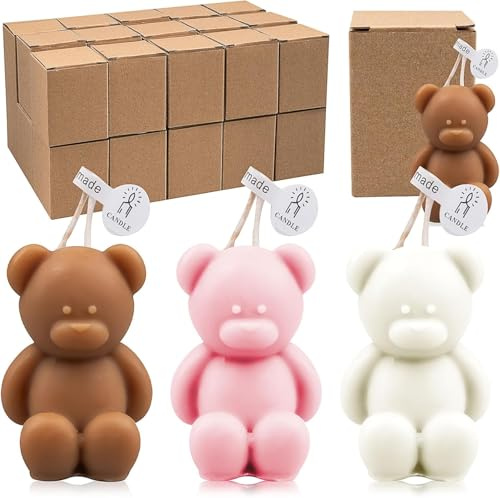 30 Bougies Cadeaux Invités Baby Shower, Bougies Décoratives en Forme d’Ours, Cadeaux de Naissance, Baptême, Anniversaire, Cire d’Abeille en Vrac pour Fête et Décoration(Blanc, Rose, Marron foncé)