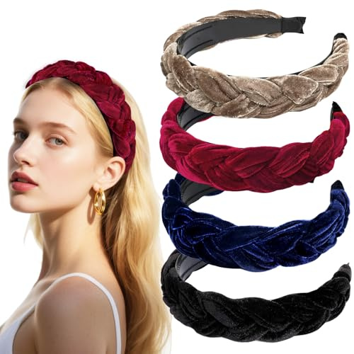 BOFUNX 4 Stücke Damen Haarreifen geflochten Haarband Samt Stirnbänder Trachten Haarreif Dirndl Haarschmuck für Oktoberfest Party Alltag