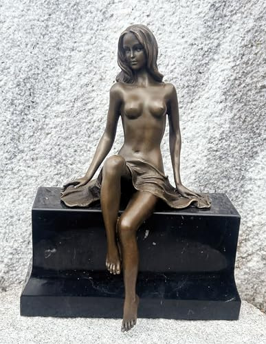 Bronzefigur Frau halbnackt auf Marmor Sockel 27x20cm Aktfigur Bronze