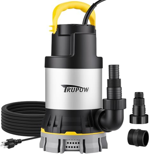 TRUPOW 1 HP Sump Pump 4000 GPH Clean/Dirty Stainless Steel Submersible Water Pump Portable Electric Utility Pump for Swimming Pool Garden Basement Tub Pond Draining
