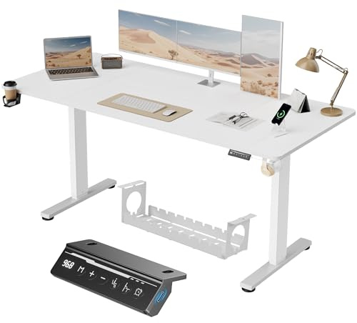 VFU Höhenverstellbarer Schreibtisch 200 x 80 cm mit USB-C Ladeanschluss, Schreibtisch Höhenverstellbar Elektrisch mit Memory Funktion, Steh-Sitz Tisch, Computertisch für Büro, Standing Desk, Weiß Pro