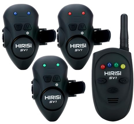 Hirisi Tackle Karpfen-Bissanzeiger mit Fernbedienung – Angelalarm für die Rute mit Einstellbarer Lautstärke und Signalton – Kompakt, leicht & wasserdicht Vibrations-Bissanzeiger für Angelruten