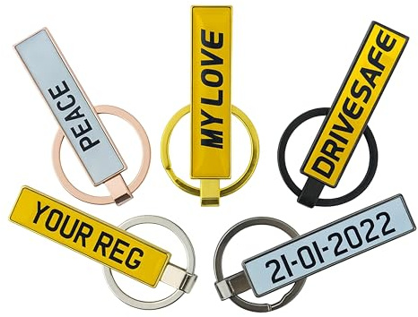 LA BONITA Customised Number Plate Keyring – UK Style Car Plate Keychain – Personalised with Name, Date or Message/Black/Charcoal Black/Rose Gold/Gold (Glossy Black)