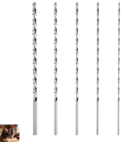5 PCS Long Drill Bits Wood, 150mm Extra Long Drill Bits Set, High Speed Steel (HSS) Twist, 2mm 3mm 3.5mm 4mm 5mm Spiral Hardness Drilling Tool, Straight Shank for Wood, Plastic, Rubber, Steel Plate