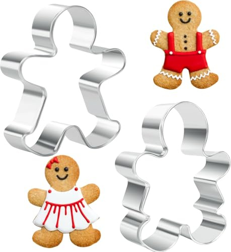Set di 2 formine per biscotti a forma di omino di pan di zenzero, in acciaio inox, a forma di omino di pan di zenzero, per le vacanze