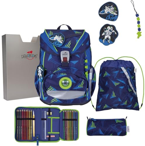 DerDieDas Schulranzen ErgoFlex Light LED Set 6-teilig Moon Mission blau