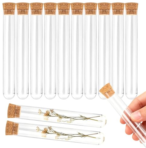 GNALIA Tubos De Ensayo 10 Unidades, Probetas Plástico Transparentes Para Almacenamiento, Dimensiones 12Mm × 100Mm, Uso Para Confitería Y Especias