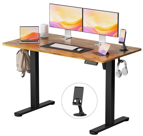 YESHOMY Height Adjustable Electric Standing Desk, 46 x 24 Inches Memory Home Office Sit Stand up Desk with Phone Holder and USB Charging Port, Rustic Brown
