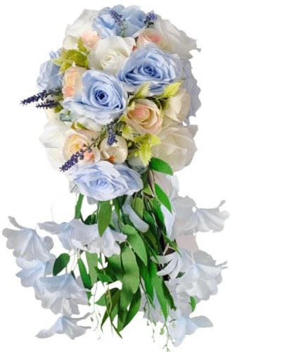FACAIIO Kaskadierender Hochzeitsstrauß mit Seidenrosen, Tropfenform, Wasserfall, Brautstrauß für Bräute und Brautjungfern, 29,8 x 39,9 cm