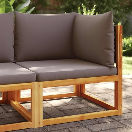 Yunovire Gartensofa-Ecke mit Kissen, Massivholz Akazie & Rattan, Grau, Modulares Design für Terrasse Balkon, 65x65x65 cm