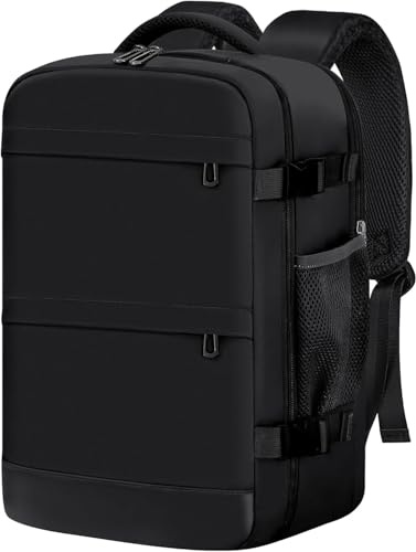 KIRFEIHT Mochila Viaje Cabina Avion 40x30x20 24L para Ryanair - Pequeña Equipaje de Mano Maletas de Cabina - con Orificio de Carga para Escuela y Ocio - Negro