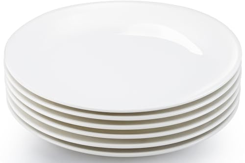 Preocea 6 Pack Dinner Plates, 25.4 cm White Porcelain Kitchen Plates | Ceramic Round Plate, Round Dessert Salad Plate for Kitchen Serving & Everyday Use, Microwave & Dishwasher Safe