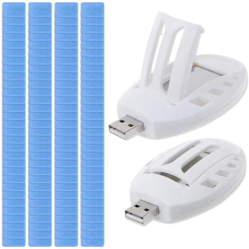 Lot de 2 répulsifs anti-moustiques USB avec 120 tablettes répulsives, répulsif électrique pour l'extérieur, l'été, la maison, le sommeil