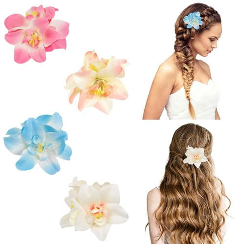 Horquillas de Flores, Pinzas de Flores para el Pelo, Clips de Pelo de Flor, Accesorios para el Cabello Hawaiano, Flower Hair Clip, con Multicolore Plumeria, para Mujeres y Niñas(A)