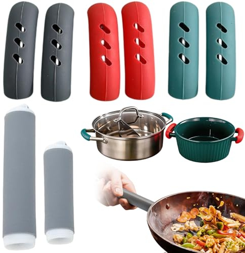 8 Pcs Silicone Pan Handle Covers, Heat Resistant Non-Slip Pan Handle Sleeves for Cookware, Cast Iron Skillets, Metal Frying Pans, Kitchen Cooking Accessories