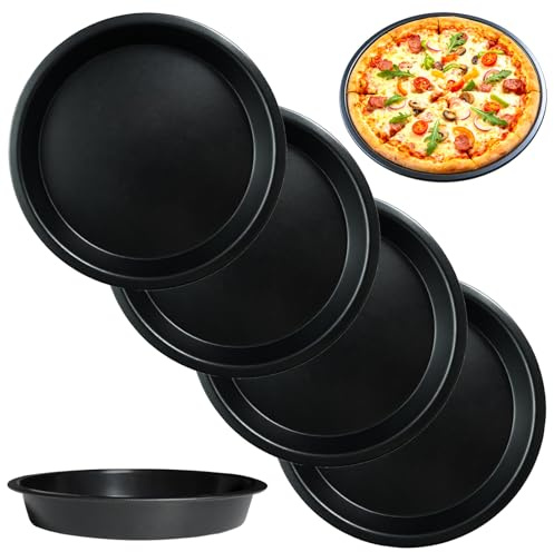 BMZXCH Juego de 4 Plato Moldes para Bandeja Pizza Horno Redonda (Negro) | Bandeja Redonda Bandejas Para Hornear Molde Pizza Redondo Con Revestimiento Antiadherente (Diámetro 15 cm)