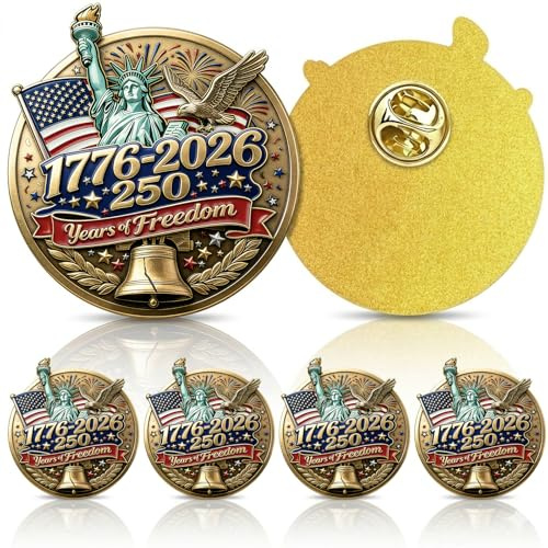 AhfuLife Pin de Solapa USA 250 Aniversario, Broches Patrióticos Metálicos Resina Esmalte, Packs 1/4/8/12/16 Uds, Ideales Para El Día Independencia USA, Sombreros, Chaquetas, Bufandas y Colección Moda