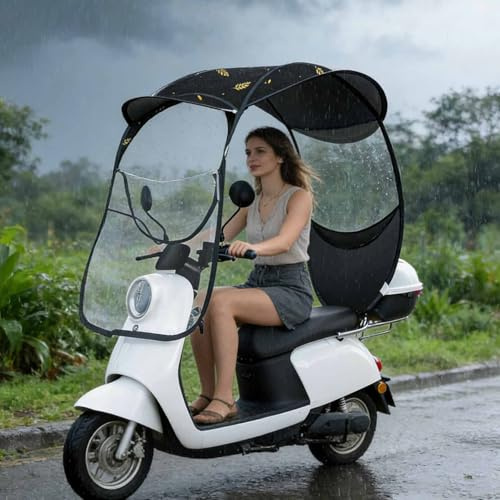 Mobility Scooter Canopy Rain Cover, Water-Resistant Electric Bike Cover with Transparent Window & Reflective Strips, Oxford Fabric E-Bike Carport Awning