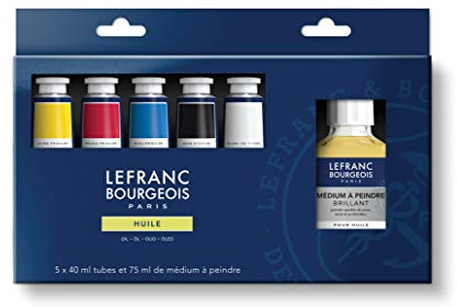 Lefranc & Bourgeois feine Ölfarben, Starterset fünf Farben in 40 ml Tuben und Malmittel 75 ml Flasche
