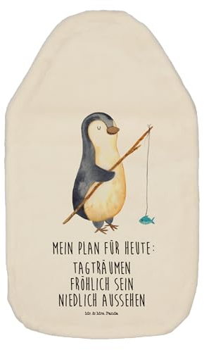 Mr. & Mrs. Panda Wärmflasche Pinguin Angler - Geschenk, Geschenkidee, Seevogel, Körnerkissen, Wärmflaschenbezug, Wärmflasche mit Bezug, Fischer,