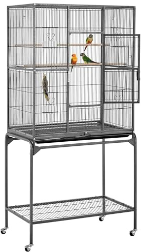 Yaheetech 63-Inch Wrought Iron Rolling Large Bird Cage for African Grey Small Quaker Amazon Parrots Canary Bird Flight Cage