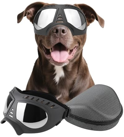 PETLESO Dog Goggles for Medium Large Dogs Anti-UV Wind Protection Eye Protection Pet Sunglasses with Adjustable Straps, Black