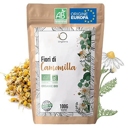 ORIGEENS ORGANIC CHAMOMILE TEA Sourced in Europe, 100g | Camomile Tea Whole Flower, Digestion & Sleep Easy Tea | Camomile Flowers - Organic Wild Chamomile Flowers