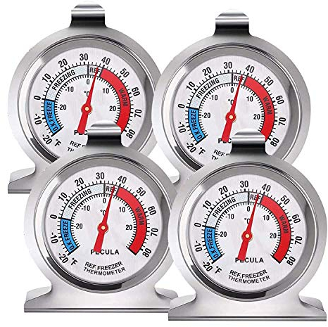 Lot de 4 thermomètres de réfrigérateur -30~30°C/-20~80°F - thermomètre de réfrigérateur classique à grand cadran avec indicateur rouge - thermomètre pour réfrigérateur, congélateur, refroidisseur